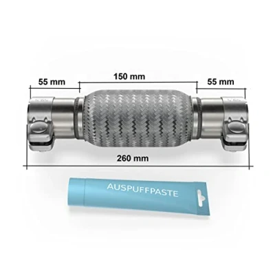 Abbildung von Flexrohr Universal Flexstück Wellrohr Hosenrohr Flexibles Rohr Edelstahl Interlock Ø45 x 150 260mm mit 2 Schellen inkl. Auspuff Kitt. Einbau ohne Schweißen
