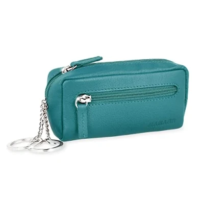 Abbildung von MANAGE XXL Schlüsseltasche Leder Türkis für Damen und Herren mit Münzfach echtleder Schlüsseletui Schlüsselmäppchen keychain Unisex Schlüssel Autoschlüssel