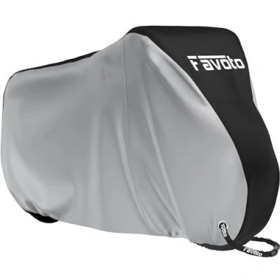 Abbildung von Favoto Fahrradabdeckung Wasserdicht Fahrrad Abdeckplane Outdoor 210D Oxford Gewebe Fahrradgarage Schutzhülle mit Beutel 200 x 110 70cm Silber Schwarz