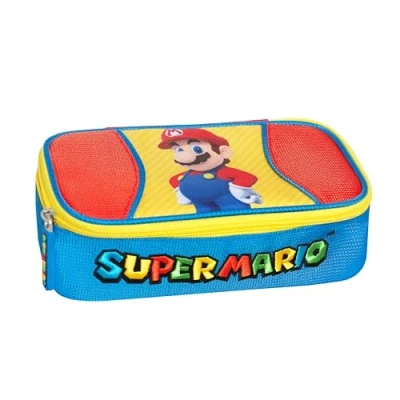 Abbildung von Super Mario Federmäppchen für die Schule, offizielles Federmäppchen, Jungen und Mädchen, oval, ideal Aufbewahrung von Schreibwaren, mit praktischem Reißverschluss, 22 x 7,5