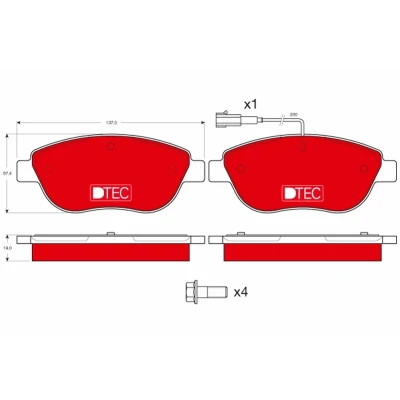 Abbildung von TRW DTEC COTEC GDB1483DTE Bremsbelagsatz inkl. Verschleißwarnkontakt FIAT: Stilo Multi Wagon, Hatchback, BRAVO 2, LANCIA: DELTA 3, Musa