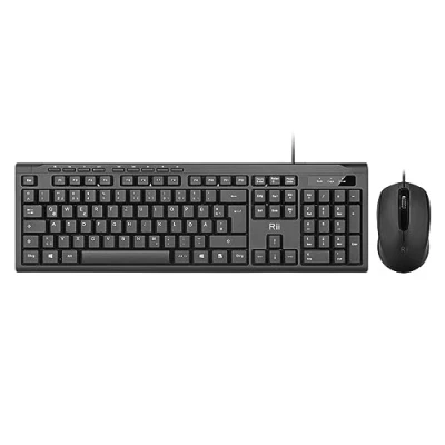 Abbildung von Rii Kabelgebundenes Tastatur Maus Set, PC mit Kabel, Spritzwassergeschützt, Ergonomisch, USB Anschluss, PC/Laptop, Windows/macOS, Büro/Schule Deutsches QWERTZ Layout, Schwarz