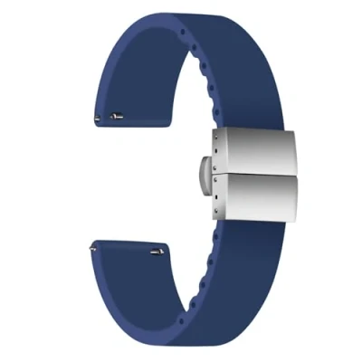 Abbildung von ULLCHRO Unisex Kautschuk Armband mit Edelstahl Silber Faltschließe 20mm, Navy Blau