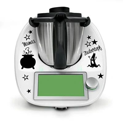 Abbildung von Finest Folia Deko Aufkleber kompatibel mit Küchenmaschine Thermomix TM5 TM6 Design Sticker Zubehör für Küchengerät wasserfest selbstklebend K154 (06 Zaubertopf, Schwarz)
