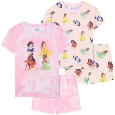 Abbildung von Get Trend Disney Princess Pyjama Schlafanzug Mädchen Kurz 2er Set Teenager Kurzarm Sommer Loungewear (5 6 Jahre, Rosa Princess)