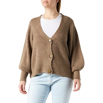 Abbildung von ONLY Damen Kurze Strickjacke Langarm V Ausschnitt Cardigan Knitted Basic Stretch Sweater ONLCLARE, Farben:Braun, Größe:L