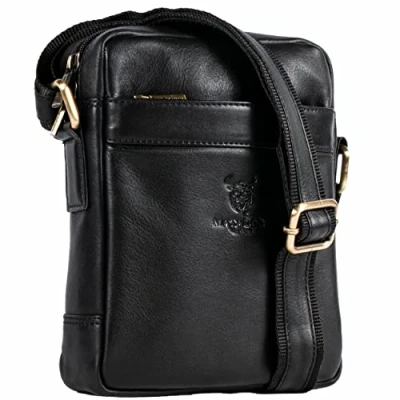 Abbildung von MATADOR, Handgefertigte Leder Umhängetasche für Herren, Crossbody Tasche mit Reißverschluss und verstellbarem Riemen, Ideal Reisen Alltag, NAPPA Black