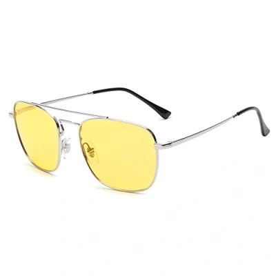 Abbildung von JIM HALO Retro Quadratisch Pilot Sonnenbrille Nacht Fahren Linse Flache Metallbrille Männer Frauen Silber