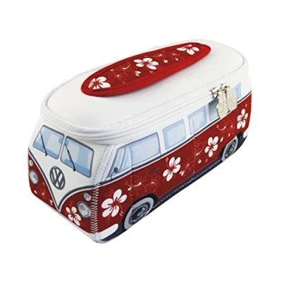 Abbildung von BRISA VW Collection Volkswagen Neopren Universal Schmink Kosmetik Kultur Reise Apotheke Tasche Mäppchen Beutel T1 Bulli Bus (Hibiskus/Rot/Klein)