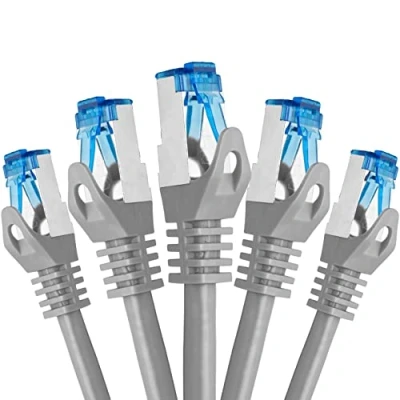 Abbildung von BIGtec 5 Stück 0,25m CAT.7 Gigabit Patchkabel Netzwerkkabel grau Kupferkabel Patch Ethernt LAN DSL Kabel CAT7 (RJ45, Cat 7, S/FTP PIMF) 25cm