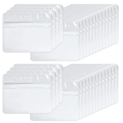 Abbildung von 100PCS ausweishülle Horizontal Ausweishalter 98x82mm PVC Transparente Kartenhalter Kartenhülle Namensschilder, für Business Ausstellung Karten Studentenausweise Visitenkarten Buskarten