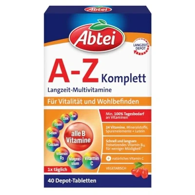 Abbildung von Abtei A Z Komplett Langzeit Multivitamine 24 Vitamine und Mineralstoffe hochdosiert, vegetarisch 40 Depot Tabletten