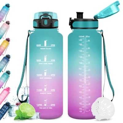 Abbildung von KollyKolla Trinkflasche 1.5L, Sport, groß, Wasserflasche Auslaufsicher, BPA Frei, mit Zeitmarkierungen, Sportflasche für Erwachsener, Büro, Fitness, Sport