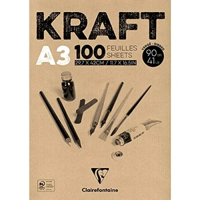 Abbildung von Clairefontaine 96546C Kraftpapier Block (geleimt, ideal für Trockentechniken, 100 Blatt, DIN A3, 29,7 x 42 cm, 90 g) braun
