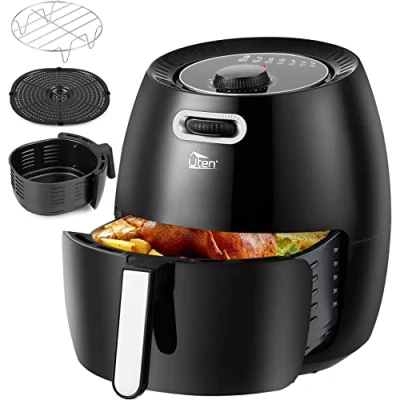 Abbildung von Uten Heißluftfritteuse, 6.5L Airfryer XXL Heissluftfriteuse ohne Fett Friteuse Mit Ständer, No stick Korb, Einstellbare Temperatur und Timer,Vorheizen, PDF Rezepte,1800W, Black