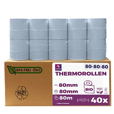 Abbildung von ÖKO Thermorollen 80mm x 80m 12mm Kassenrollen Bonrollen für Registrierkasse mit Bondrucker Thermopapier Phenolfreie (40 Rollen)