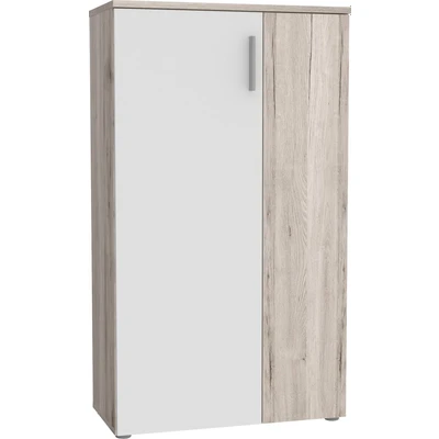 Abbildung von FORTE Boots Schuhschrank 70, mit 2 Türen, Flurschrank, Aufbewahrungsschrank, Abstellraum, Holzwerkstoff, Sandeiche Holzdekor/Weiß, 70 cm breit x 120 hoch 34 tief