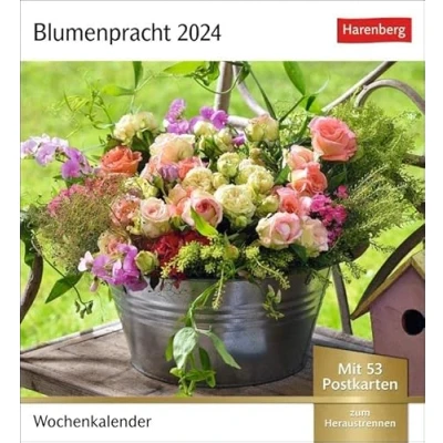 Abbildung von Blumenpracht Postkartenkalender 2024. Kalender mit 53 traumhaften Fotos von Blumensträußen und Blüten. Blumen 2024 Postkarten: Wochenkalender Postkarten