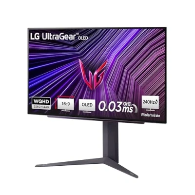 Abbildung von LG Electronics 27GS95QE B.AEU UltraGear™ OLED Gaming Monitor 27&quot;, 2560 x 1440, 16:9, 0,03 ms GtG, 240 Hz, HDR10, DisplayHDR™400 TRUE BLACK, DCI P3 98,5%, NVIDIA G Sync™, AMD FreeSync™ Schwarz