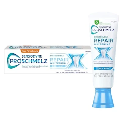 Abbildung von Sensodyne ProSchmelz Repair Whitening Zahnpasta, 75ml, tägliche Zahncreme mit Fluorid, repariert nachweislich durch Säuren geschwächten Zahnschmelz &amp; entfernt Verfärbungen