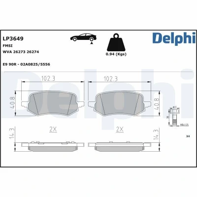 Abbildung von Bremsbelagsatz DELPHI LP3649, Hinten