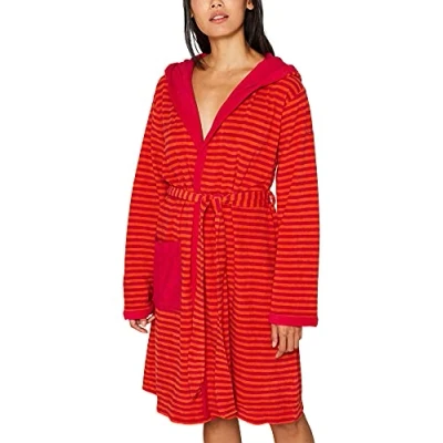 Abbildung von ESPRIT Damen Bademantel Striped Hoody mit Kapuze Leichtfrottier Fuchsia Größe 40/42,M