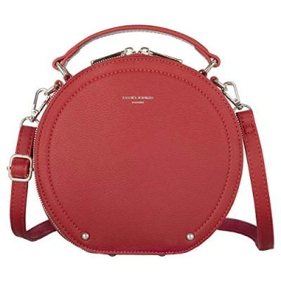 Abbildung von David Jones Damen Runde Umhängetasche Frauen Kreis Tasche PU Leder Elegante Crossbody Bag Top Griff Schultertasche Schicke Kleine Handtasche Clutch Pochette Abendtasche Mode Rot