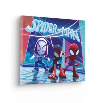 Abbildung von Komar Keilrahmenbild Spidey and His Amazing Friends Glowy Spideys Größe 40 x 30 cm Leinwandbild, Bild, Kinderzimmer, Marvel, Blau,rot,lila