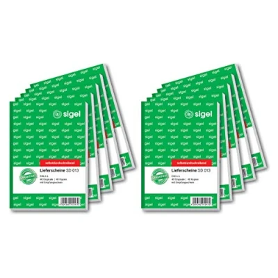 Abbildung von SIGEL SD013/10 Lieferscheine A6, 2x40 Blatt, selbstdurchschreibend, 10er Pack, aus nachhaltigem Papier