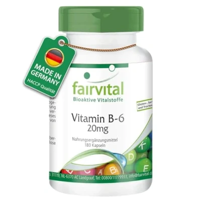 Abbildung von Fairvital Vitamin B6 20mg 180 Kapseln HOCHDOSIERT Pyridoxinhydrochlorid VEGAN