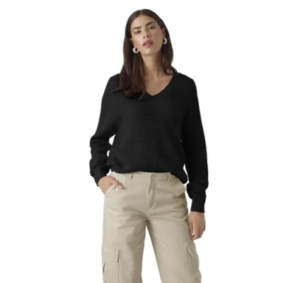 Abbildung von VERO MODA Damen VMLEANNA LS V Neck Short GA Boo Pullover, Black, M