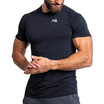Abbildung von Natural Athlet Slim Fit Fitness Tshirt für Herren Enges &amp; langes atmungsaktives Männer Kurzarm Gym T Shirt Sport, Gym, Fitnessstudio, Workout, Bodybuilding und Krafttraining Schwarz