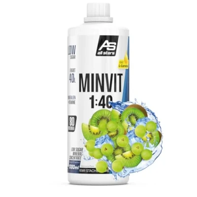 Abbildung von All Stars MINVIT LIGHT Kiwi Stachelbeere Getränkekonzentrat 1L Sirup inkl. Vitamine &amp; Mineralstoffe Konzentrat für 40L Getränk Sport Drink zuckerarm Getränkesirup mit L Carnitin