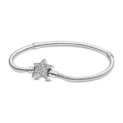 Abbildung von Pandora Armband Timeless &quot;Sternverschluss&quot; Silber, Zirkonia 599639C01 Moments Asymmetrischer Stern Verschluss Schlangen Gliederarmband in Sterling Gr. 21, 21