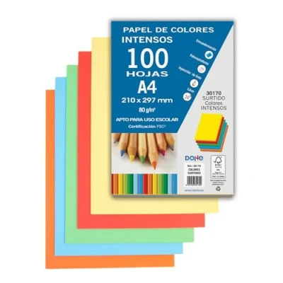 Abbildung von DOHE Farbiges Papier DIN A4, 80 g. Leuchtende Farben sortiert 100 Blatt, 30170