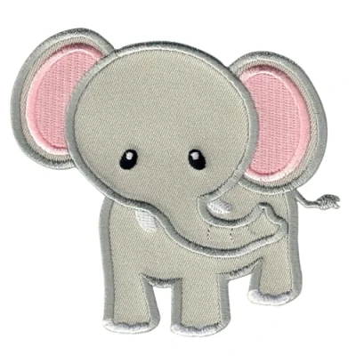 Abbildung von PatchMommy Elefant Patch Aufnäher Applikation zum Aufbügeln Bügelbild (Grau/Rosa) für Kleidung Jeans Jacken Kinder Baby
