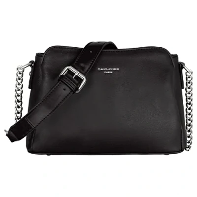 Abbildung von David Jones Damen Kleine Umhängetasche Frau Schultertasche PU Leder Kette Handtasche Crossbody Bag Viele Fächern Taschen Abendtasche Handy Clutch Pochette Elegante Kettentasche Scwharz