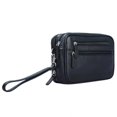 Abbildung von STILORD &#039;Nero&#039; Handgelenktasche Herren Leder mit Doppelkammer Vintage Handtasche Clutch für 8,4 Zoll Tablets ideal Reisen Festival Herrenhandtasche echtes Leder, Farbe:schwarz