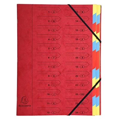 Abbildung von Exacompta 54245E Premium Ordnungsmappe aus extra starkem Colorspan Karton DIN A4 24 vollfarbige bunte Fächer mit Organisationsdruck Ringmappe Register Mappe rot