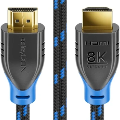 Abbildung von deleyCON 3,0m 8K HDMI 2.1 Kabel (48G, ULTRA Highspeed) 8K@60Hz 4K@120Hz 2K@144Hz/165Hz EARC HDCP 2.3/2.2 Kompatibel mit DTS:X Dynamisches HDR Dolby Atmos TV PS5 Xbox Soundbar Monitor Schwarz