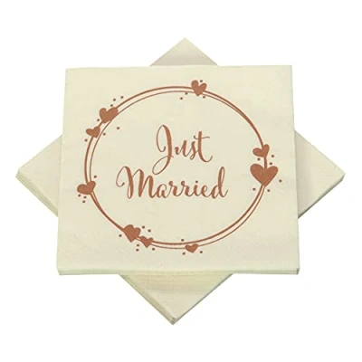 Abbildung von Hochzeitsservietten Just Married Geo Herzen creme/kupfer 33 x cm (20 Servietten)