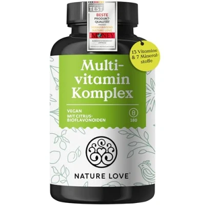 Abbildung von Multivitamin Komplex 180 vegane Kapseln Vitamine A Z &amp; Mineralstoffe mit Grünteeextrakt und Citrus Bioflavonoiden hochdosiert Bioaktiv Formen laborgeprüft, ohne unnötige Zusätze