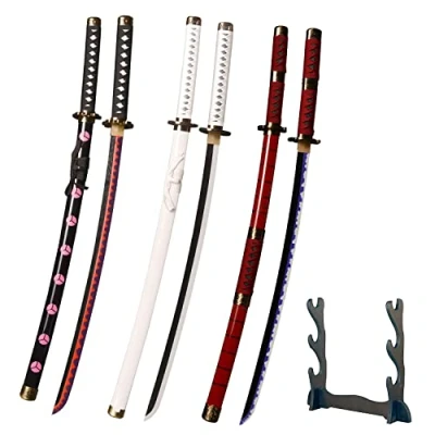 Abbildung von LQZJG 3 teiliges Cosplay Anime Bambus Schwert, Roronoa Zoro Katana Shusui&amp;Wado Ichimonji&amp;Sandai Kitetsu 103cm/40 Zoll