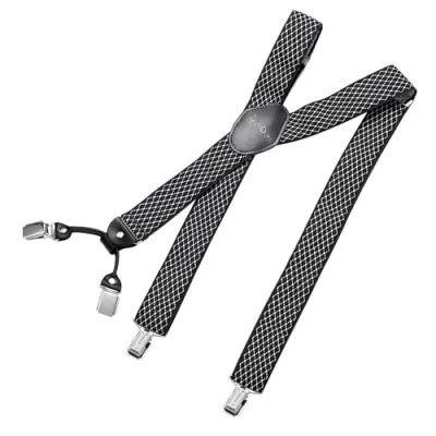 Abbildung von DonDon Hosenträger Herren breit 3,5 cm mit 4 Clips extra stark in Y Form elastisch und längenverstellbar, Muster Schwarz Weiß