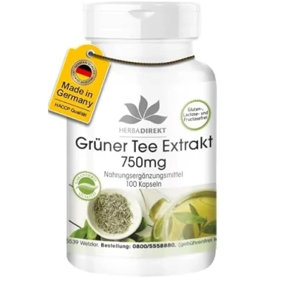 Abbildung von Grüner Tee Extrakt 750mg Kapseln 100 hochdosiert vegan mit 50% EGCG HERBADIREKT by Warnke Vitalstoffe Deutsche Apothekenqualität