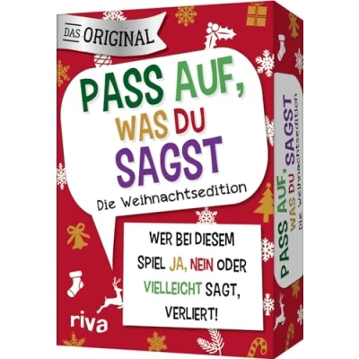 Abbildung von Pass auf, was du sagst Die Weihnachtsedition: Wer bei diesem Spiel »Ja«, »Nein« oder »Vielleicht« sagt, verliert! Das Original. Tolles Geschenk für Adventskalender. Ab 6 Jahren