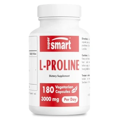 Abbildung von L Prolin 500 mg Aminosäure Unterstützt die Festigung von Nägeln und Haaren Fördert Wundheilung normale Kollagensynthese Vegan Supersmart