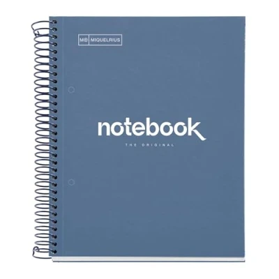 Abbildung von Miquelrius Notizbuch A5 Notebook Emotions, 120 Blatt 90 g/m², Raster 5 x mm, Farbige Streifen, Mikroperforierte Spirale, Extra fester Einband, 2 Löcher, Farbe Marineblau