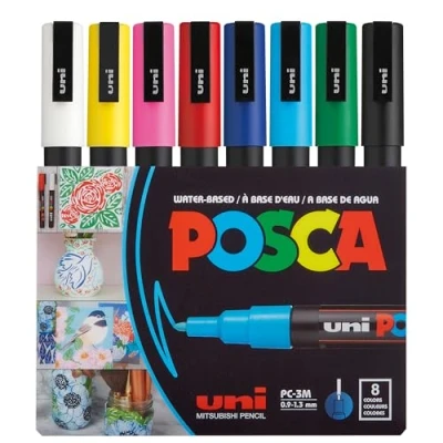 Abbildung von POSCA uni ball 186508 Marker mit feiner Rundspitze, 8er Set, Grundfarben