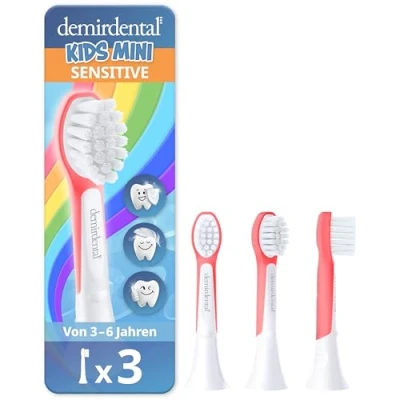 Abbildung von demirdental Ersatzbürsten für Kinder passend Philips Sonicare Kids, Compact Mini geeignet 3 6 Jahre, entspricht HX6034 HX6033, Rot, 3er Set